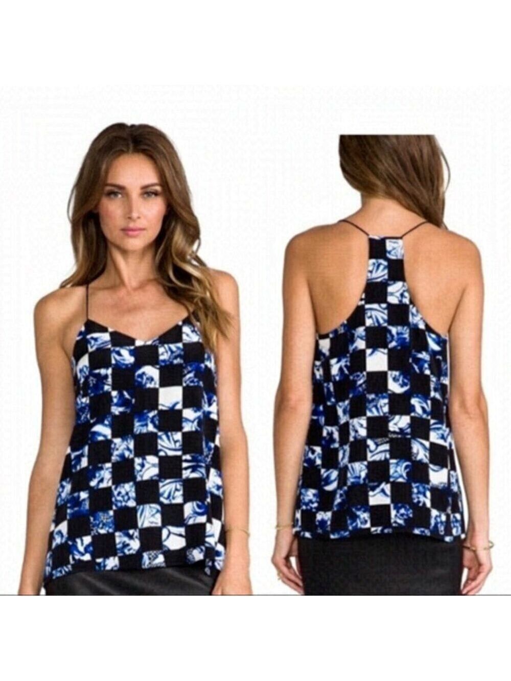 ** 𝅺tibi Rococo Checkered Silk Racerback Camisole US 0